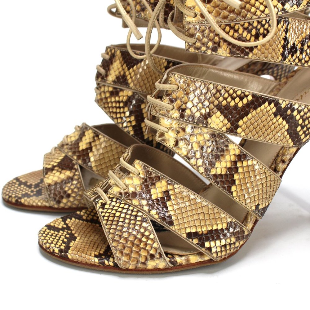 Gianvito Rossi Python Sandals Cut Out Leather Lac… - image 3